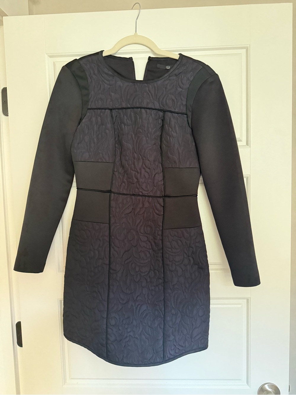 Tibi Black Quilted-Panel Long Sleeve Dress